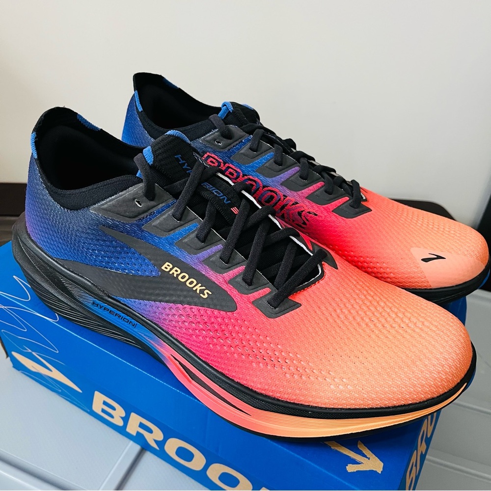 Size 13 Brooks Hyperion 3 Blue Coral Papaya Mens Running Shoes New